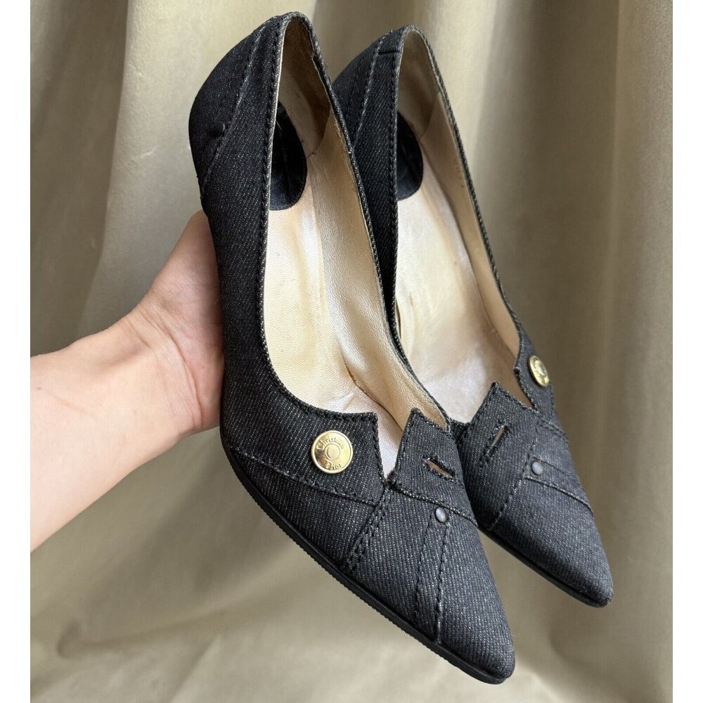 Vintage Dior Grey Denim Heels Shoes Size 36